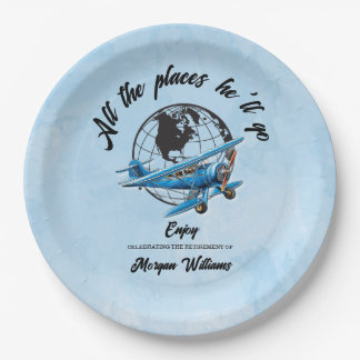 Retirement Party Globe Travel Plane Places  Papieren Bordje