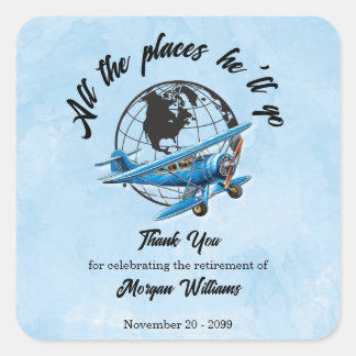 Retirement Party Globe Travel Plane Places  Vierkante Sticker
