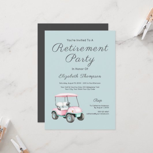Retirement Party Golf Retro Custom Invitation (Devant/Arrière en situation)