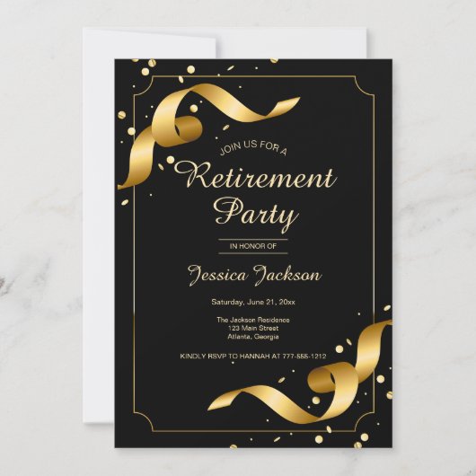 Retirement Party Invitation with Gold Ribbons (Devant)