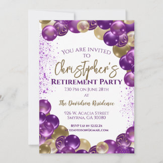 Retirement Party Purple Gold Balloons Kaart