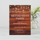 Retirement Party Rustic Wood String Lights Eenvoud Kaart (Staand voorkant)