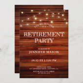 Retirement Party Rustic Wood String Lights Eenvoud Kaart (Voorkant / Achterkant)