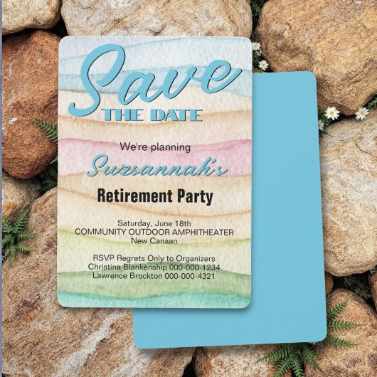 Retirement Party Save The Date Watercolor Rows