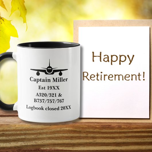Retirement Pilot Airplane Minimalist Black Custom Mok