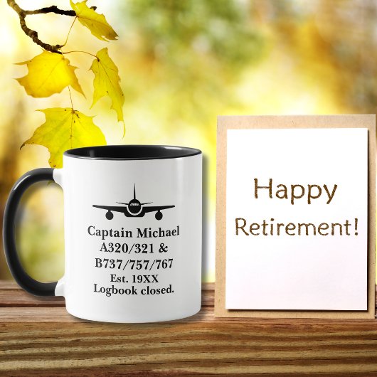 Retirement Pilot Airplane Minimalist Black Custom Mok