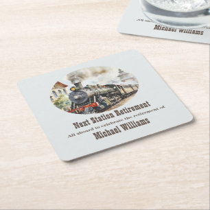 Retirement Travel Thema Party Trein Volgend Statio Vierkante Kartonnen Onderzetter