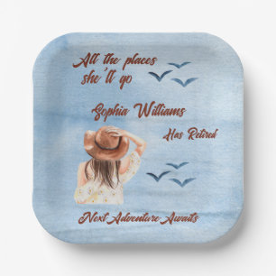 Retirement Travel Thema Party Vrouw Waterverf Papieren Bordje