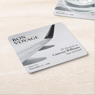Retirement Travel Theme Modern Plane Bon Voyage Vierkante Kartonnen Onderzetter