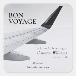 Retirement Travel Theme Modern Plane Bon Voyage Vierkante Sticker