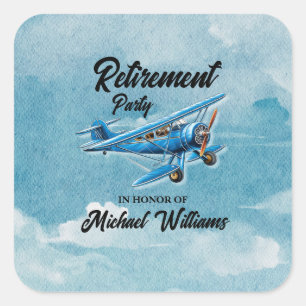 Retirement Travel Theme Party Plane Vierkante Sticker