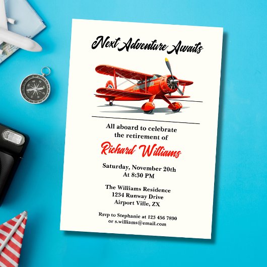 Retirement Travel Theme Party Red Plane Kaart
