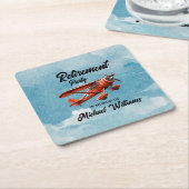 Retirement Travel Theme Party Red Plane  Vierkante Kartonnen Onderzetter (Schuin)