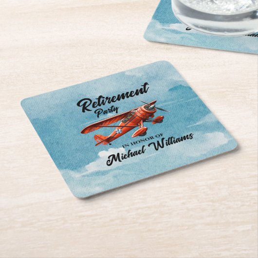 Retirement Travel Theme Party Red Plane  Vierkante Kartonnen Onderzetter (Schuin)