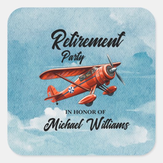 Retirement Travel Theme Party Red Plane Vierkante Sticker (Voorkant)