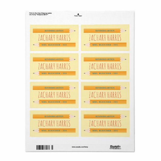 Retour à l'école Étiquette crayon (Feuille entière)