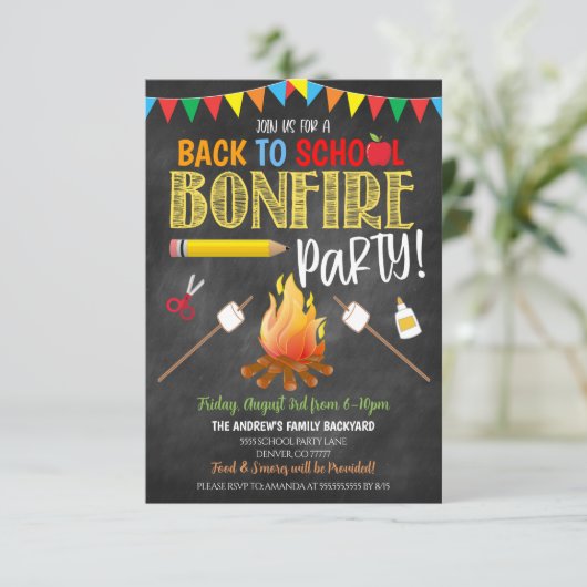 Retour À L'École Fête Feu Invitation (Debout devant)