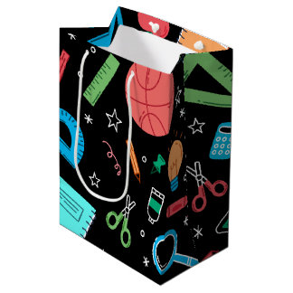 Retour à l'école noir fournitures moyen sac cadeau