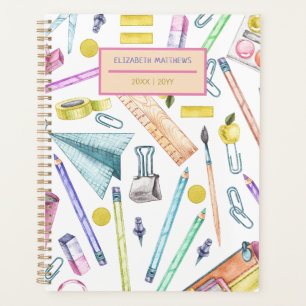Retour à l'école stylé fournitures Motif Nom Blanc