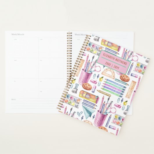 Retour à l'école stylé fournitures Motif Nom Blanc (Devant avec enveloppe)