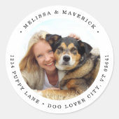 Retour Adres Hond Foto Aangepaste Mail Ronde Sticker (Voorkant)