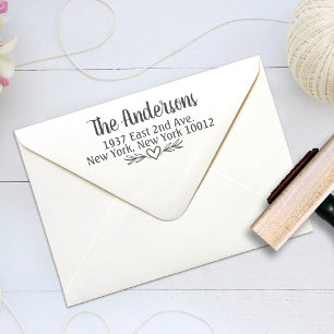 Retour Adres Stempel met Hart + Bloemen