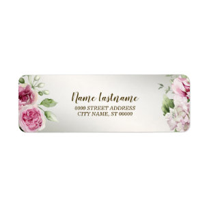 Retour Adres Waterverf Roze Bloemen Glanzend Brons Etiket