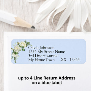 Retour Adreslabels, Kobalt Blauw & Witte Rozen Etiket