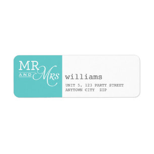 RETOUR ADRESSE ÉTIQUETTE m & mrs typographie aqua