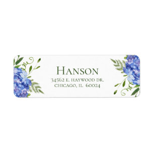 Retouradres Blauwe Hortensia 85e Verjaardag Etiket