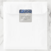 Retouradres Elegant Blue en Silver Filigree Vierkante Sticker (Tas)