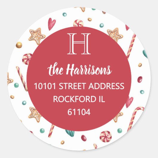 Retouradres Feestdagen Sweet Goodies Pattern Ronde Sticker (Voorkant)