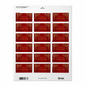 Retouradres Kerst Golden Leaves Red Holiday Etiket (Full Sheet)