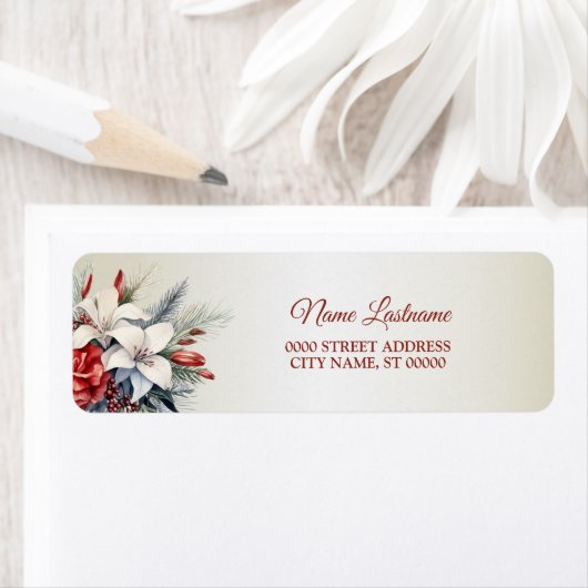 Retouradres Kerst Witte Rode Bloemen Vakantie Etiket (Insitu)