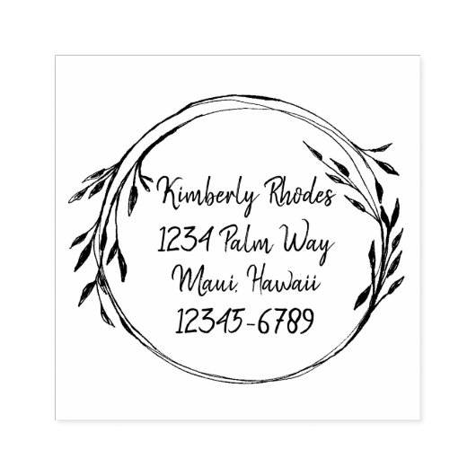 Retouradres Leaf Wreath gepersonaliseerd Rubberstempel (Afrduk)