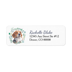 Retouradres met Beagle-hond en krans Etiket