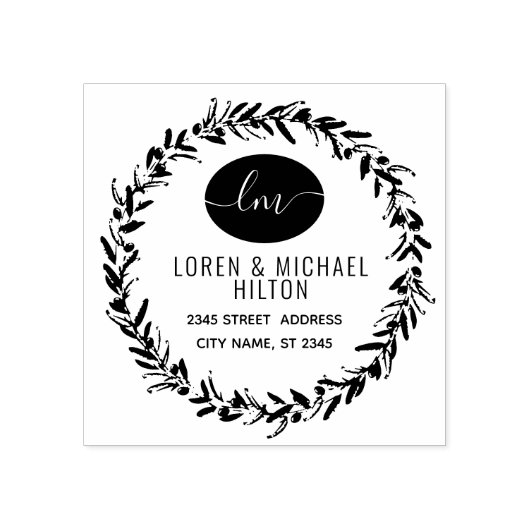 Retouradres olijfkransmonogram 	rubberstempel (Afrduk)