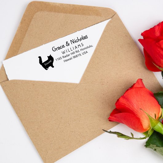 Retouradres, paar met een kat, 	rubberstempel