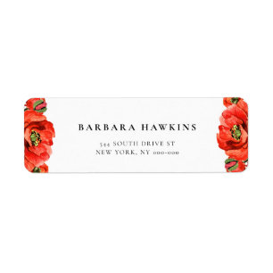 Retouradres rode papaver waterverf etiket