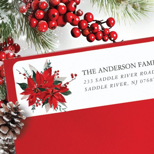 Retouradres rode poinsettia-bloem etiket