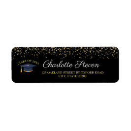 Retouradres Sparkle Black en Gold Afstuderen Etiket