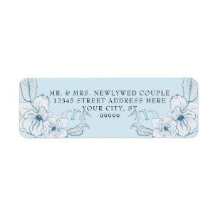 Retouradres Stusty Blue White Waterverf Floral Etiket
