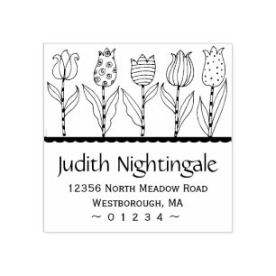 Retouradres Tulip Floral Elegant Script Rubberstempel