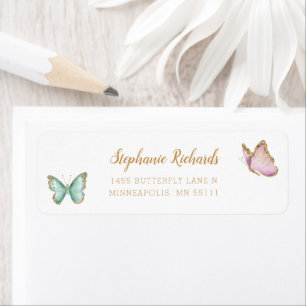 Retouradres van de zoete Gold Glitter Butterfly Etiket