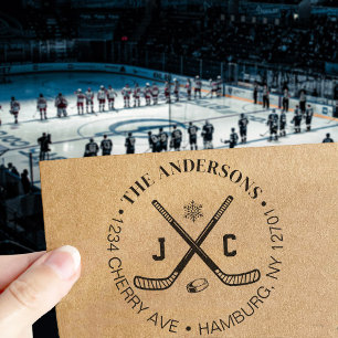 Retouradres voor familie van ijshockeyfans of brui zelfinktende stempel