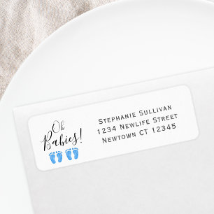 Retouradres voor twin jongens baby shower etiket