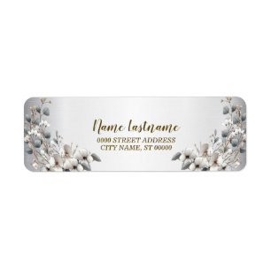 Retouradres Waterverf White Flowers Golden Etiket
