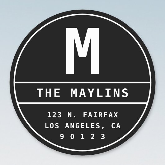  retouradreslabel met monogram ronde sticker