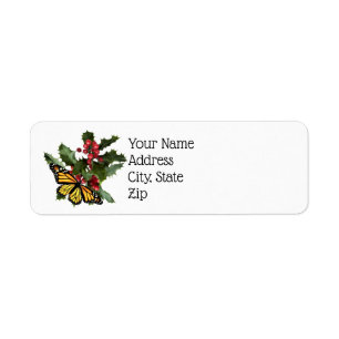Retouradreslabels - Monarch Butterfly & Holly Etiket