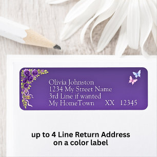 Retouradreslabels, Paarse Mauve Flowers White Etiket